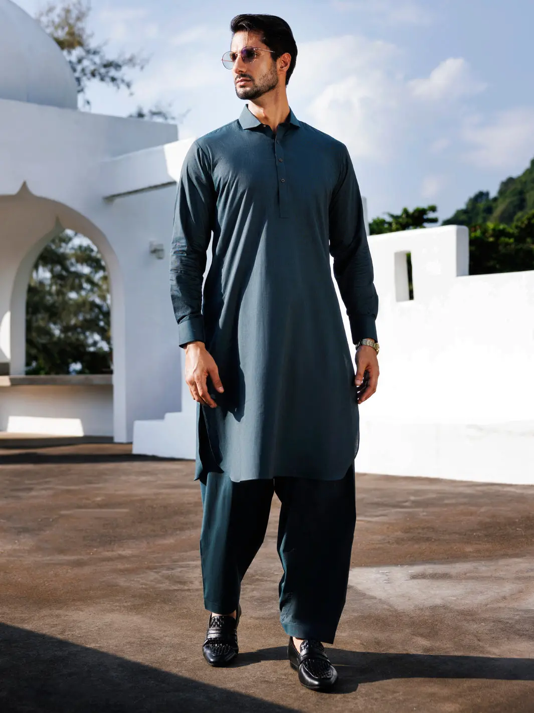 Dark Green Cotton Kameez Shalwar - Alwa-Ks-503 1