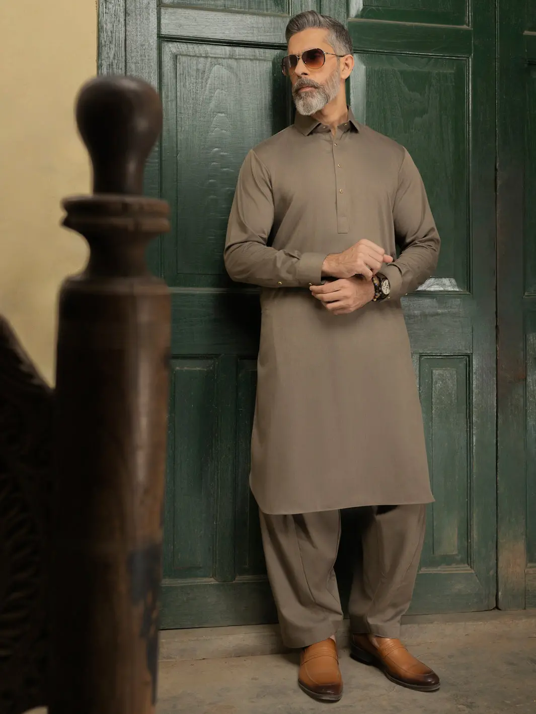 Olive Blended Kameez Shalwar - Alwa-Ks-504A 1