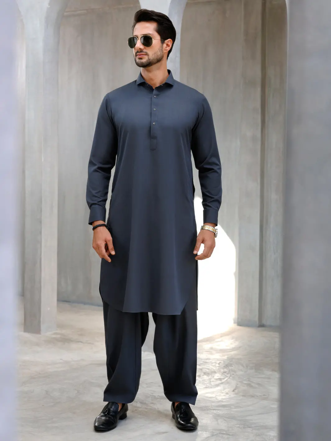 Grey Blended Kameez Shalwar - Alwa-Ks-506 1