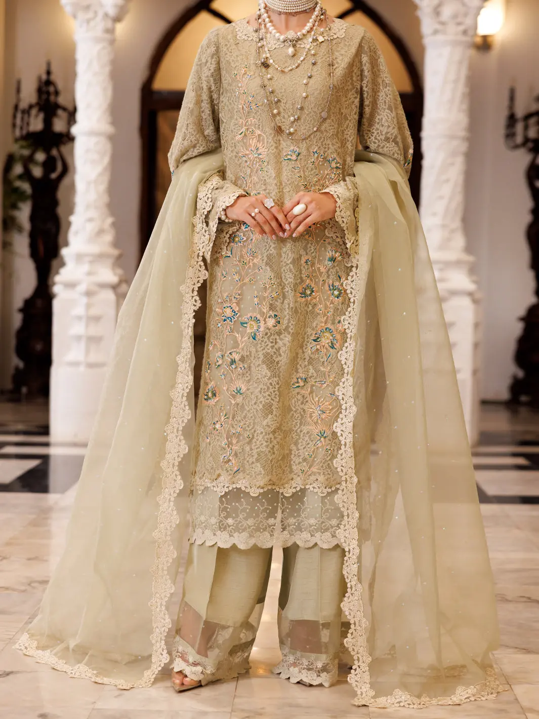 Pistachio Green Poly Shiffly Formal 3Pc Stitched - Al-3Ps-Ls-507 1