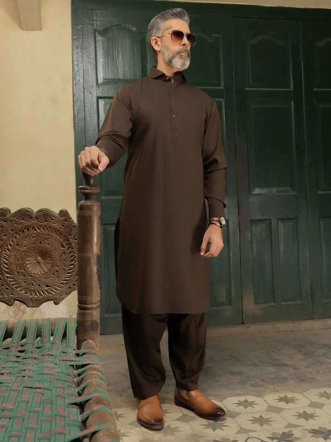 Brown Blended Kameez Shalwar - Alwa-Ks-507 1