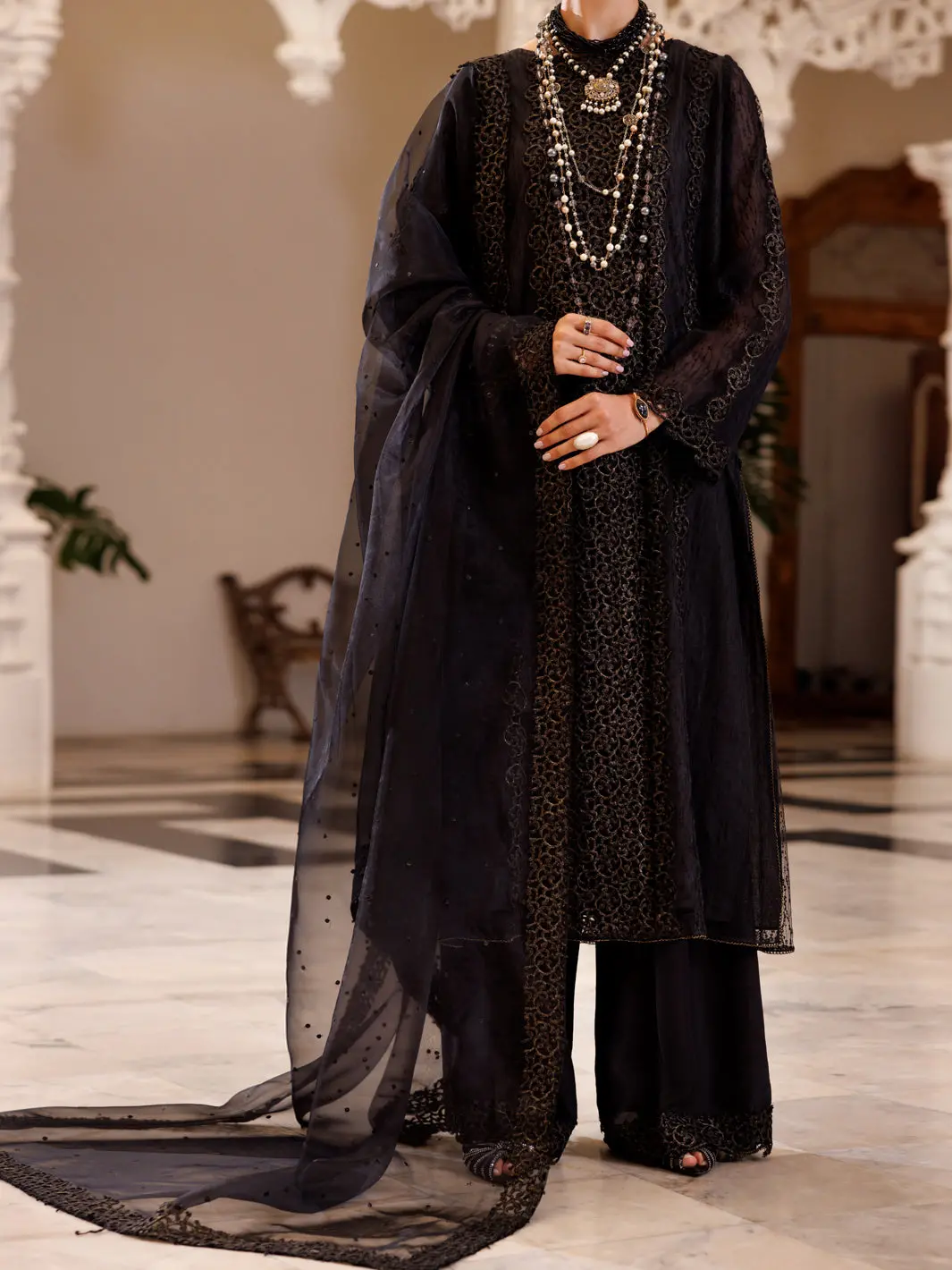 Black Poly Shiffly Formal 3Pc Stitched - Al-3Ps-Ls-508 1