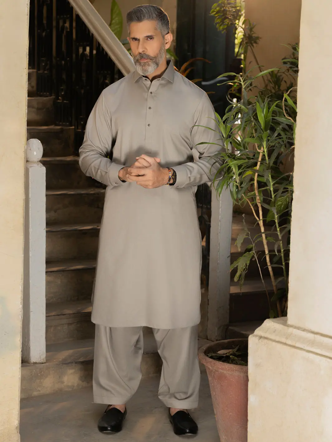 Light Grey Blended Kameez Shalwar - Alwa-Ks-508 1
