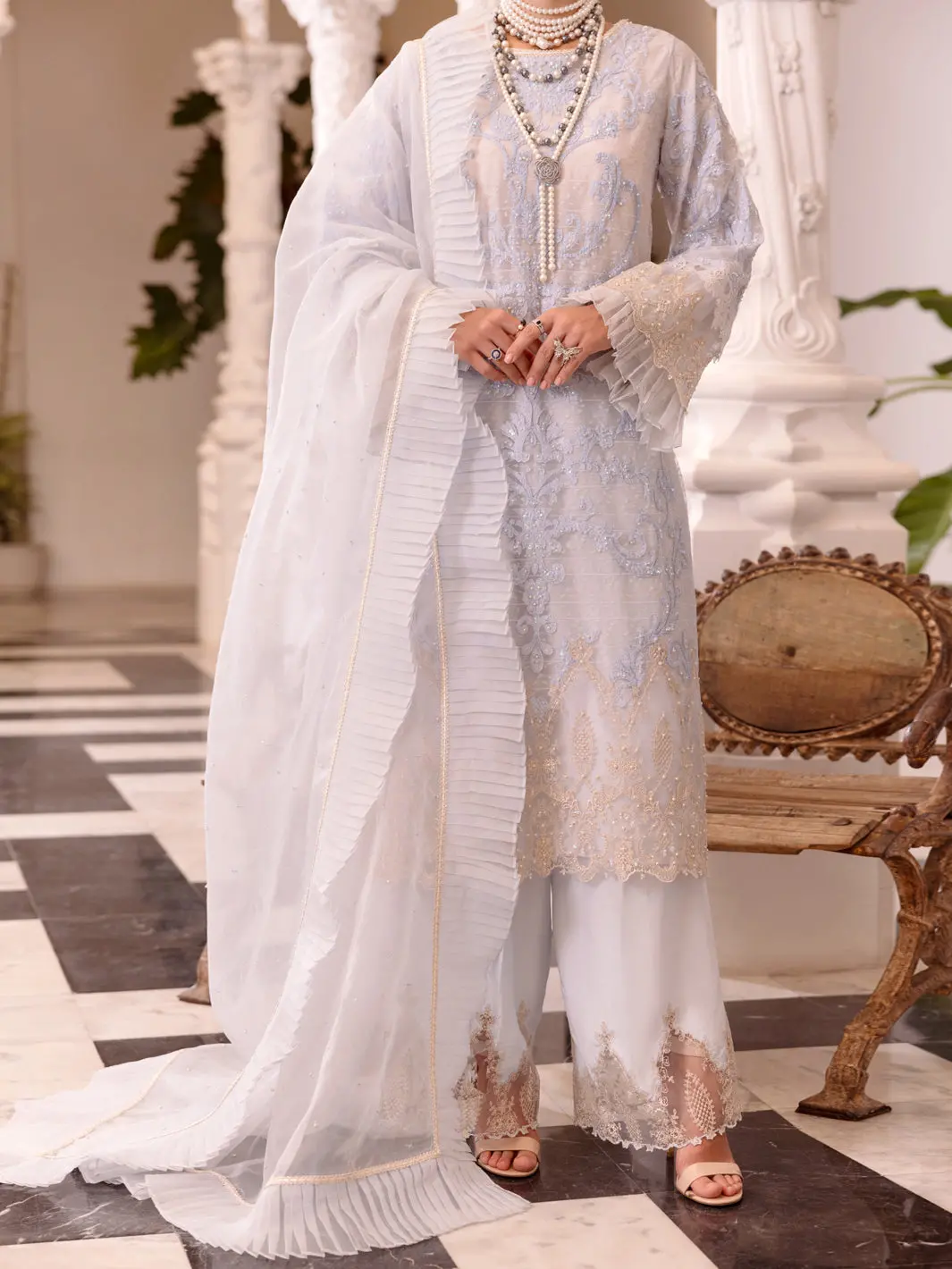 Sky Blue China Fabric Formal 3Pc Stitched - Al-3Ps-Ls-509 1