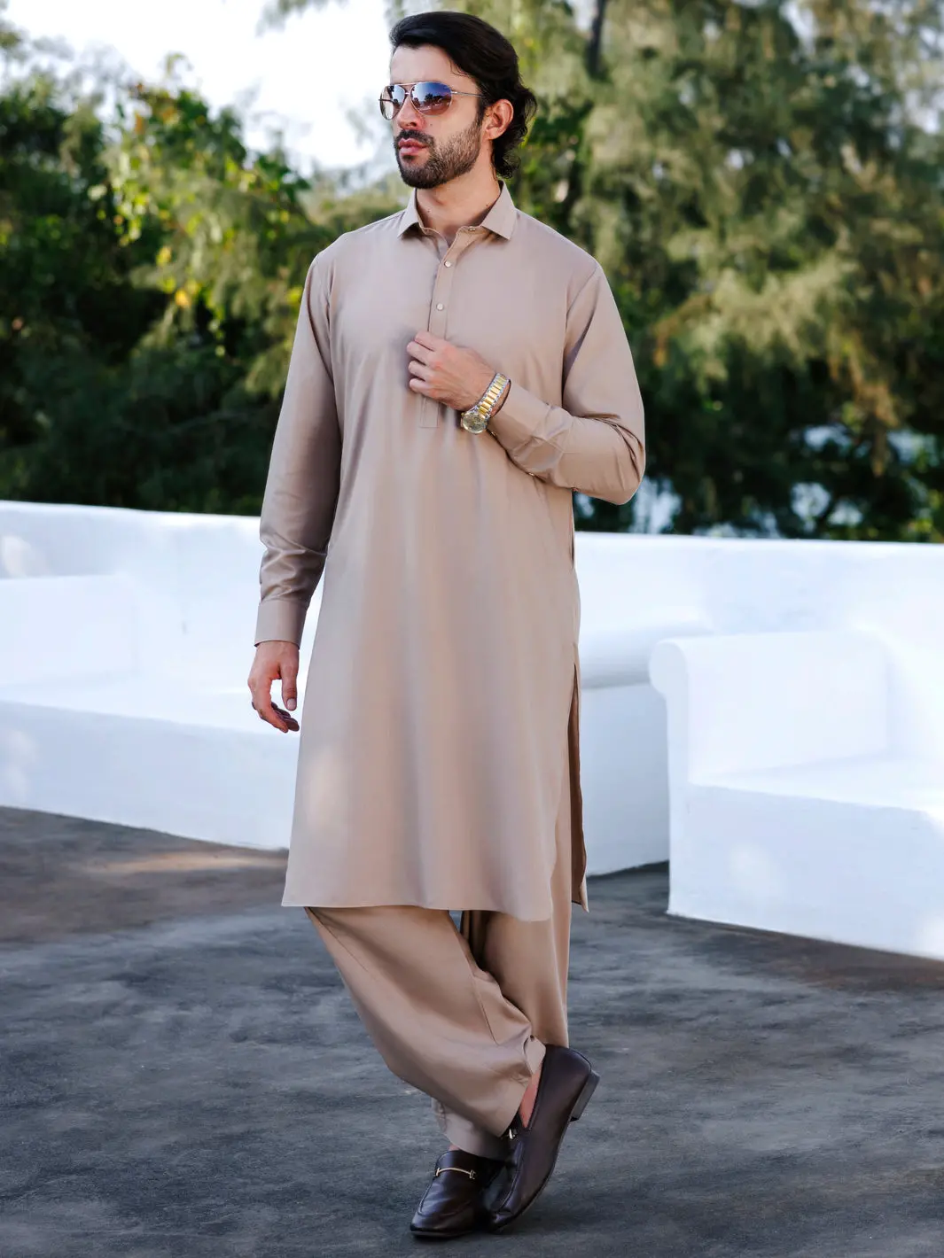 Light Brown Blended Kameez Shalwar - Alwa-Ks-511A 1