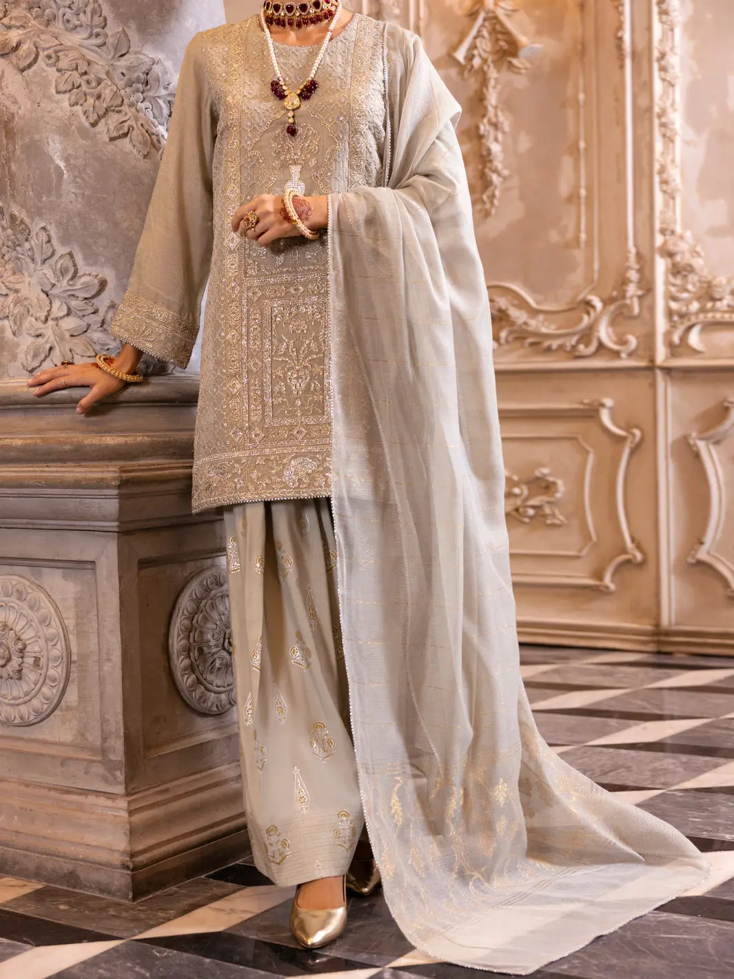 Pistachio Green Mesuri Net Formal 3Pc Stitched - Al-3Ps-Ls-512 1