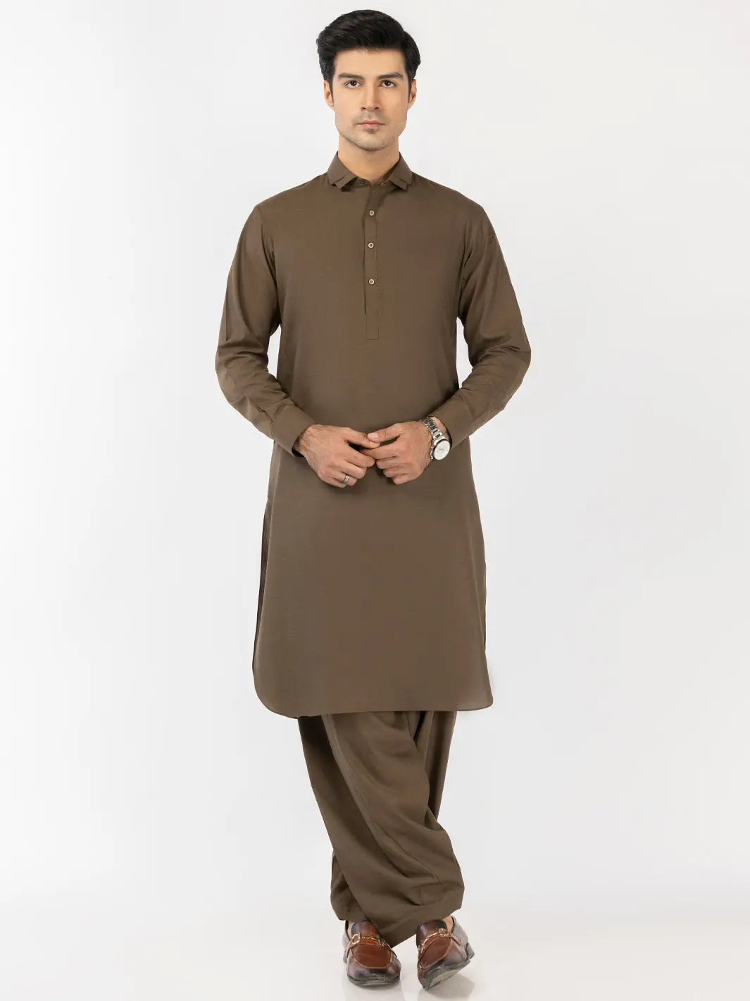 Olive Blended Kameez Shalwar - Alwa-Ks-513 1