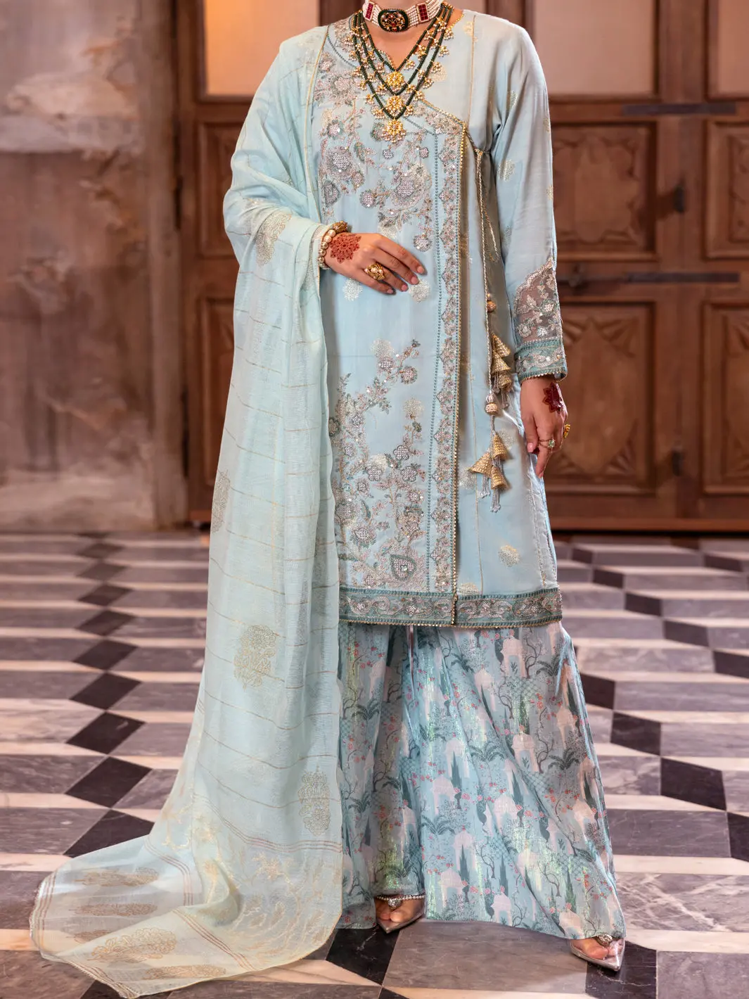 Ice Blue Viscose Lurex Formal 3Pc Stitched - Al-3Ps-Ls-515 1