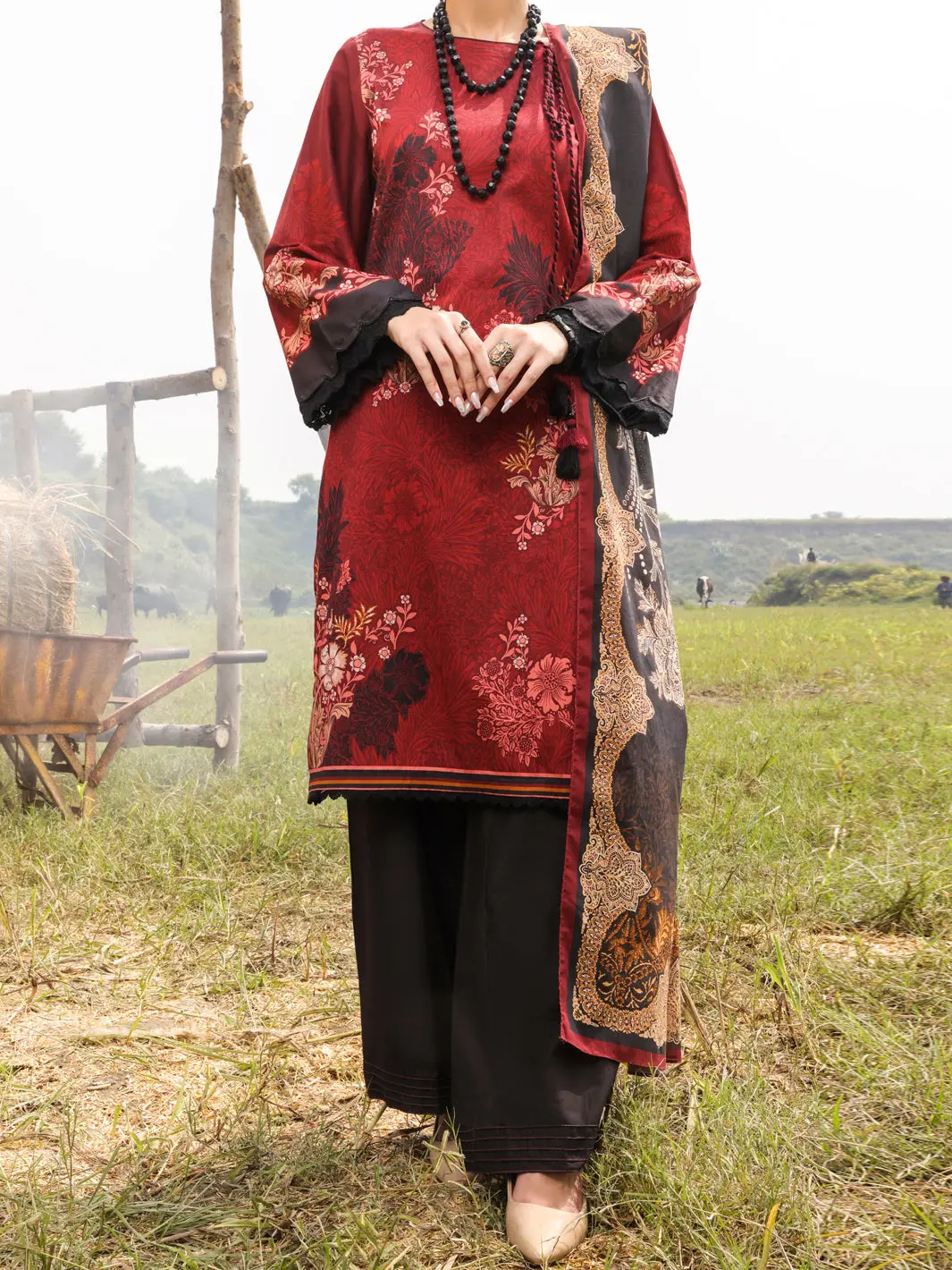 Maroon Cambric Unstitched 3Pc - Awp-3Ps-517 1