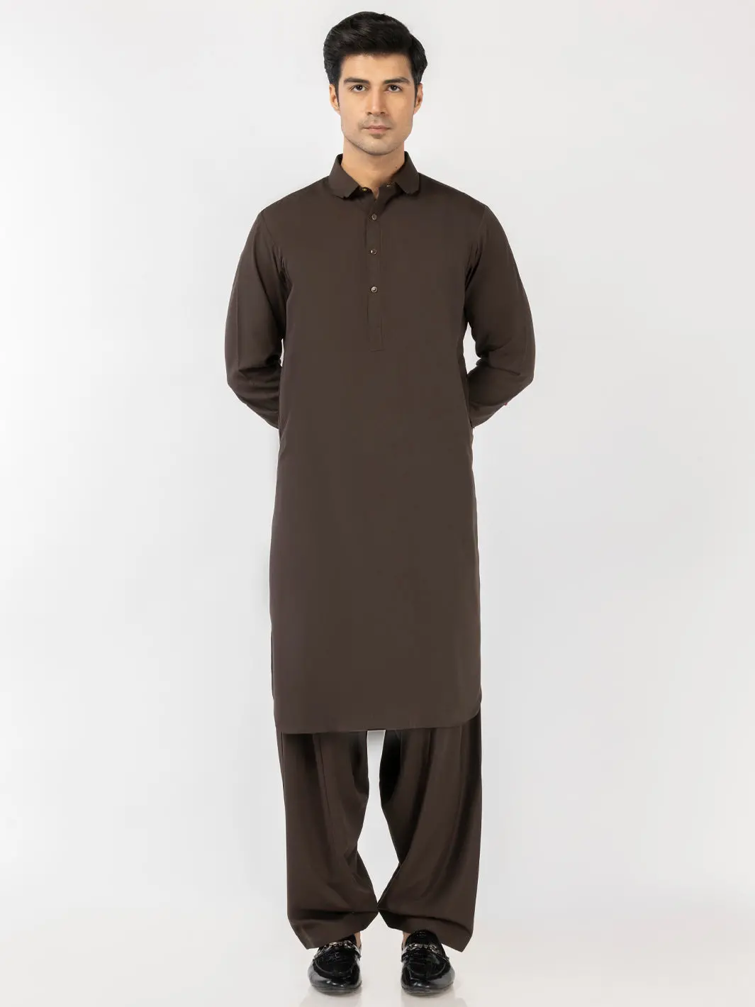 Dark Brown Blended Kameez Shalwar - Alwa-Ks-518 1