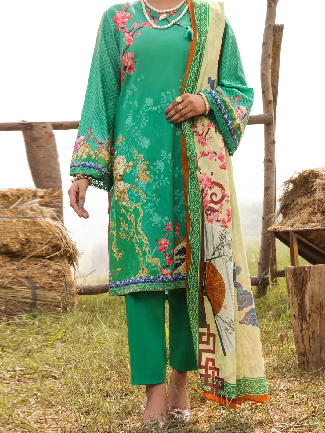Green Cambric Unstitched 3Pc - Awp-3Ps-519 1