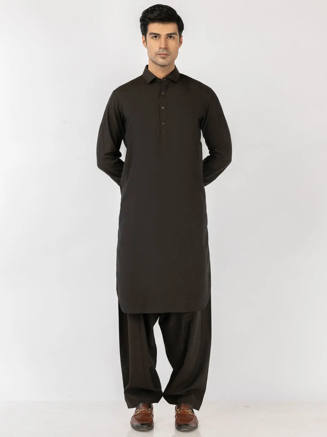 Deep Olive Blended Kameez Shalwar - Alwa-Ks-520 1