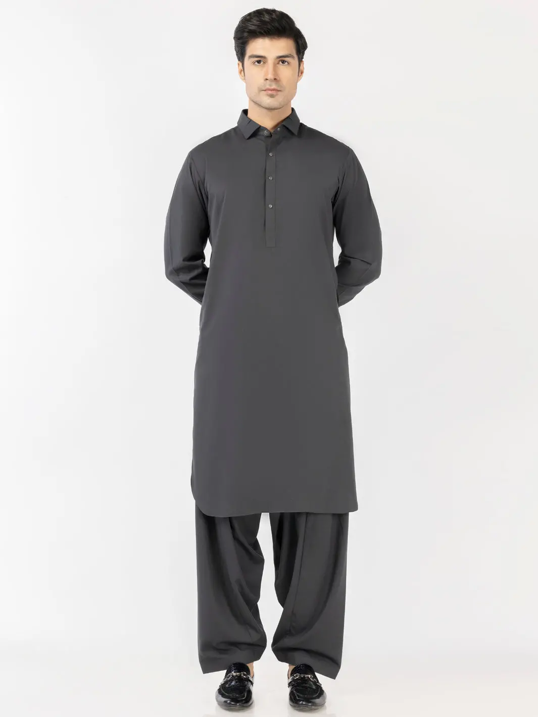Charcoal Grey Blended Kameez Shalwar - Alwa-Ks-521 1