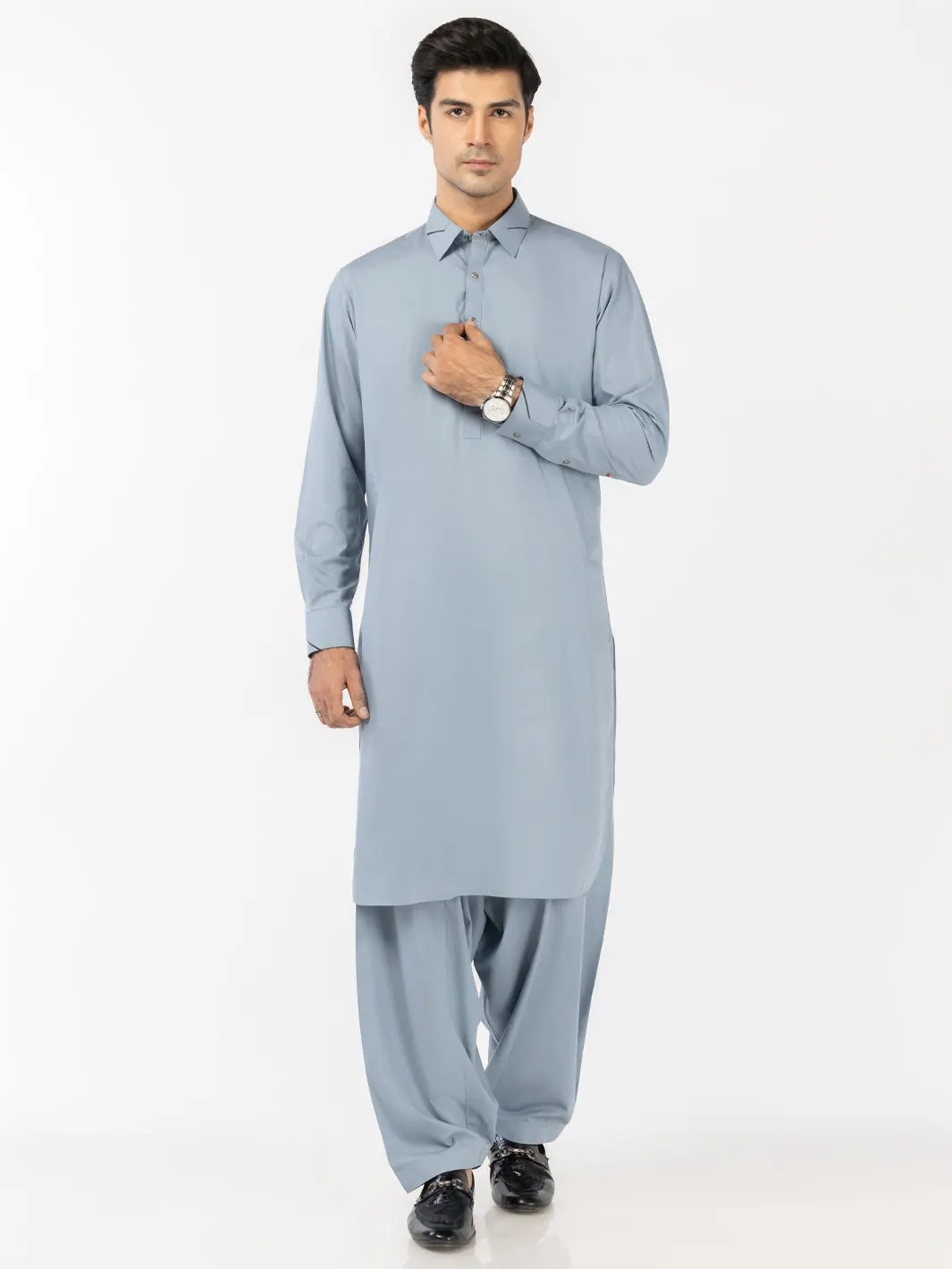 Light Blue Blended Kameez Shalwar - Alwa-Ks-525 1