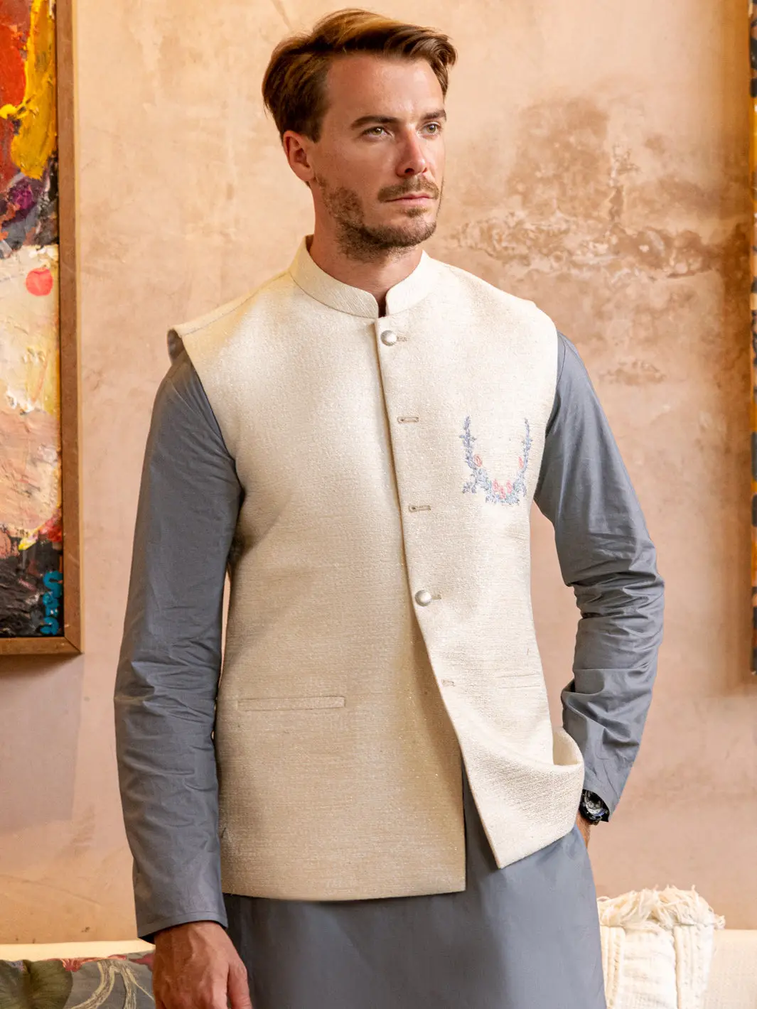 Off White Blended Waistcoat - Al-Wc-529 1
