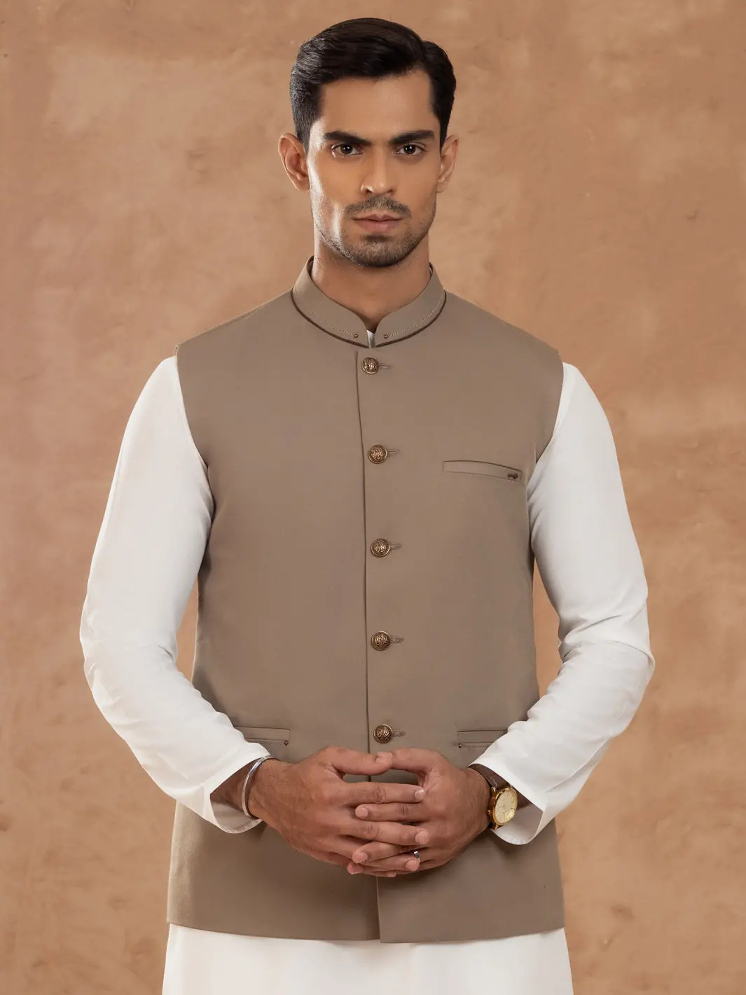 Ash Brown Taflon Rayon Waistcoat - Al-Wc-538A 1