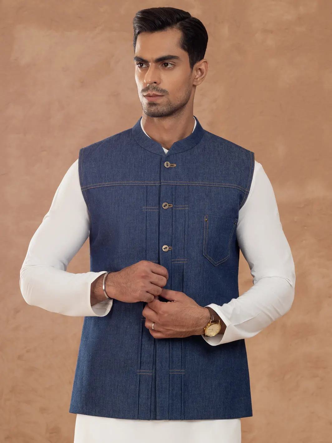 Blue Cotton Waistcoat - Al-Wc-541 1