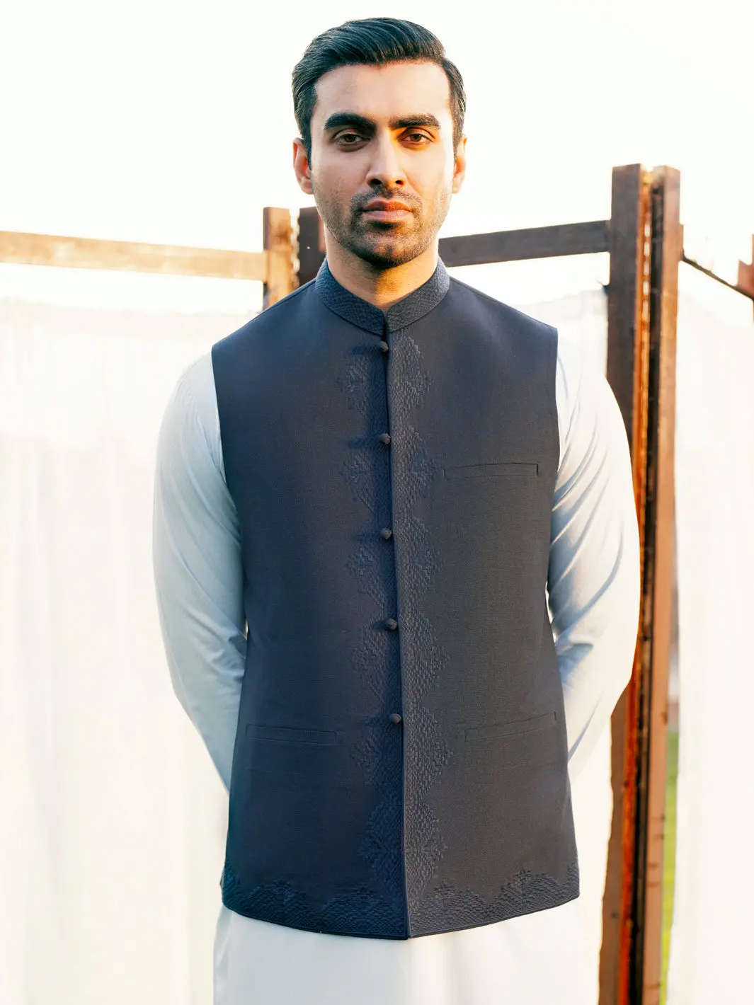 Navy Blue Blended Waistcoat - Al-Wc-544A 1