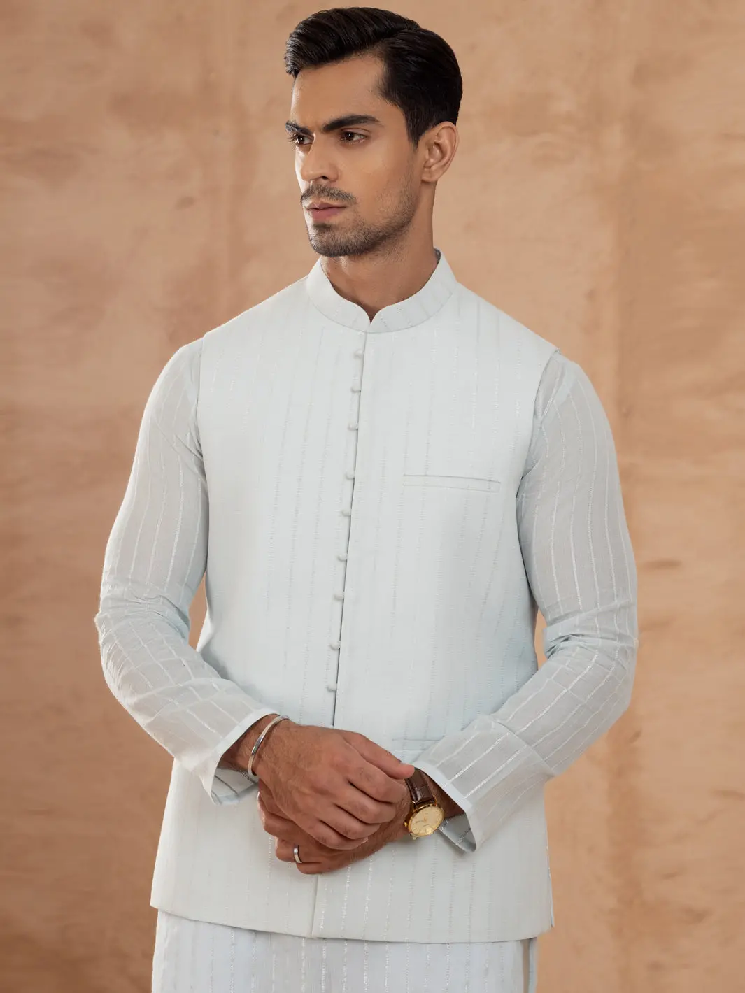 Sky Blue Cotton Waistcoat - Al-Wc-547A 1