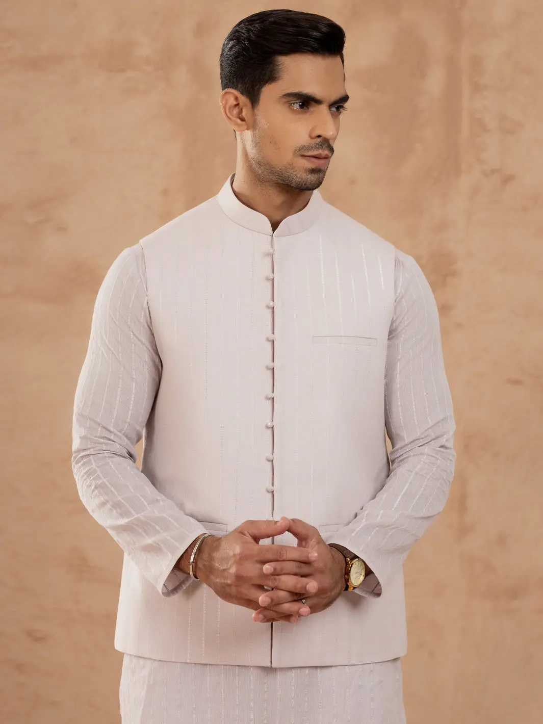 Light Pink Cotton Waistcoat - Al-Wc-547B 1
