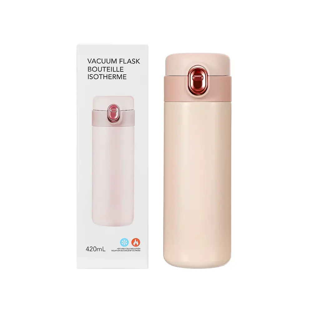 Insulation Bottle With Spring Buckle Cover 420Ml (Pink) 1