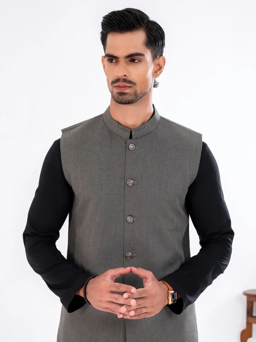 Olive Green Blended Waistcoat - Al-Wc-593 1
