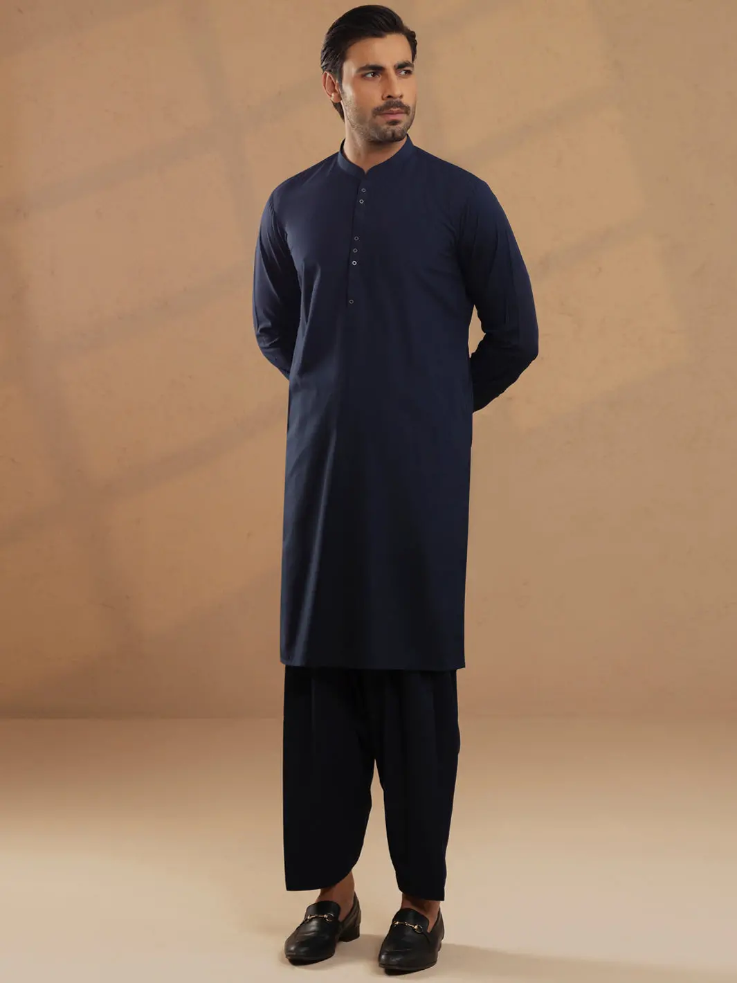 Dark Blue Blended Unstitched Fabric - Al-Un-Jhr-6151 1