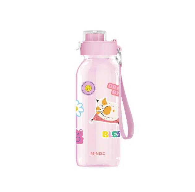 Diy Series Flip Top Plastic Bottle With Strap 1100Ml(Pink) 1