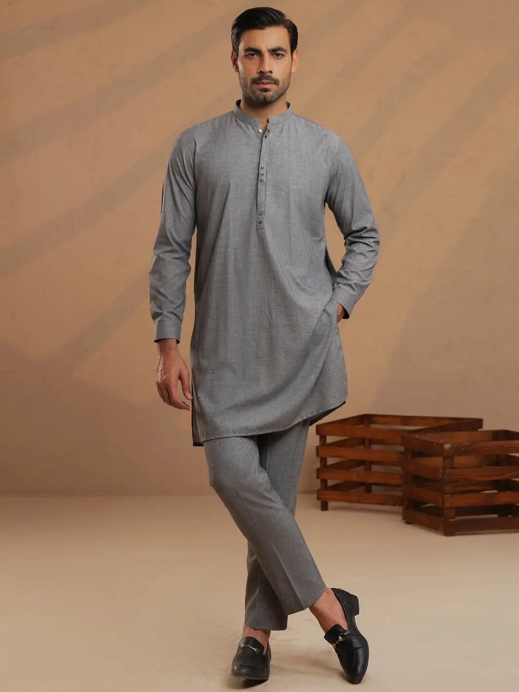 Grey Blended Unstitched Fabric - Al-Un-Stn-6192-Bx 1