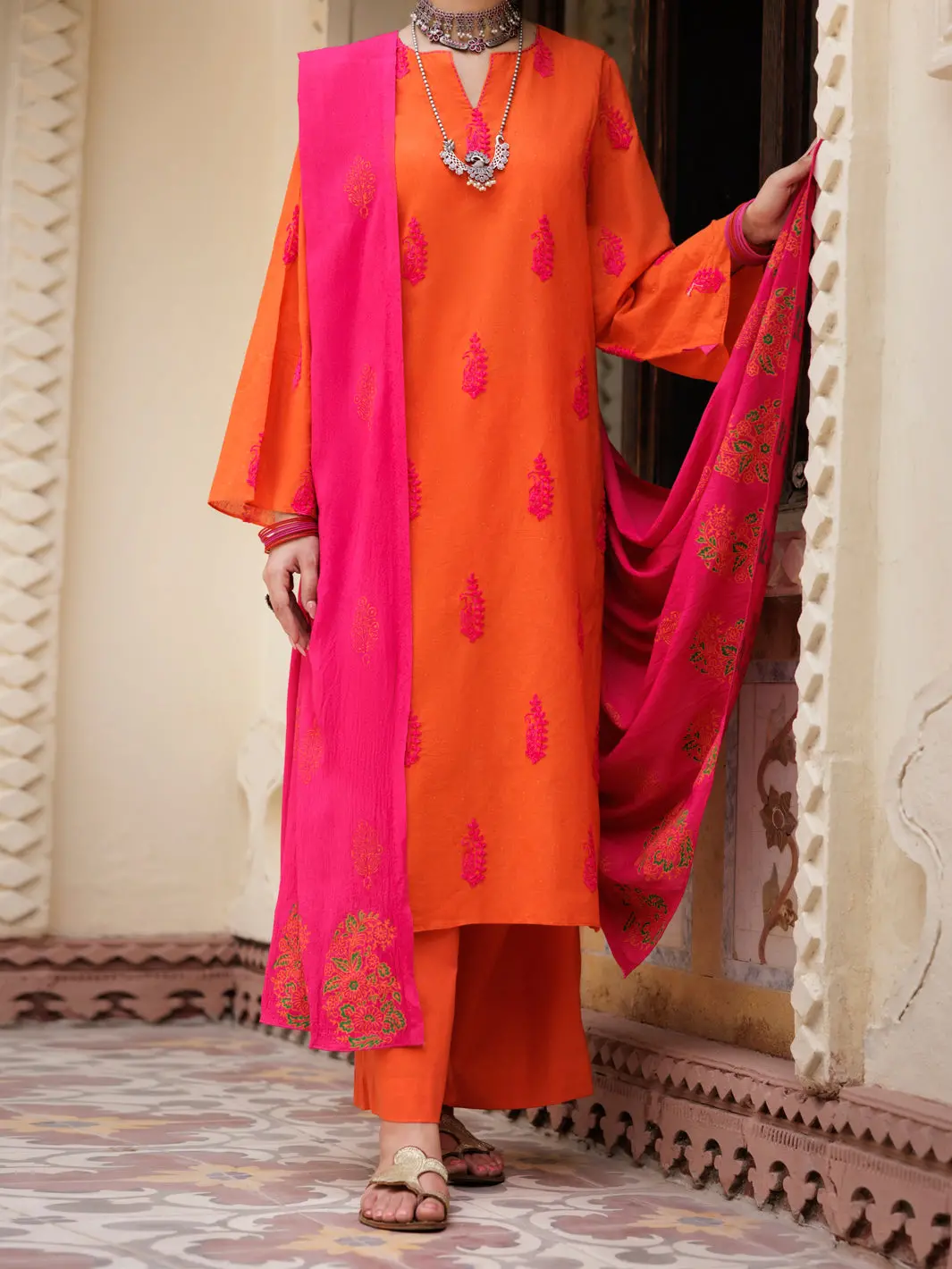Orange Yarn Dyed 3Pc Stitched - Awp-3Ps-651 1