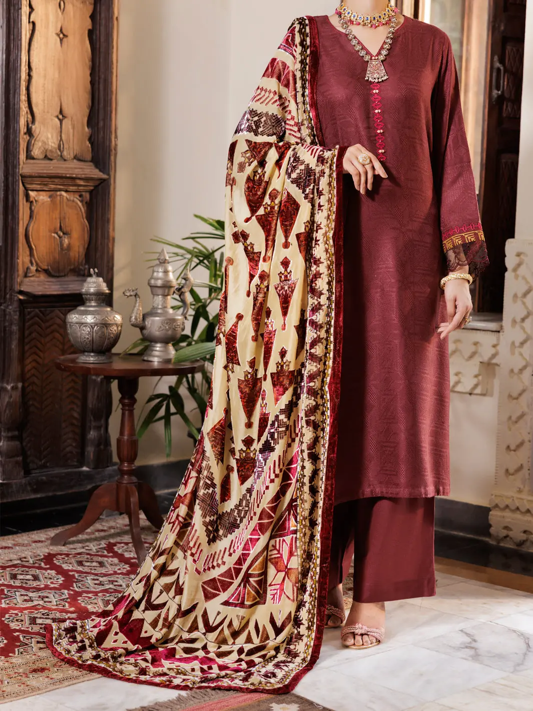 Maroon Acrylic 3Pc Unstitched - Awp-3Ps-656 1