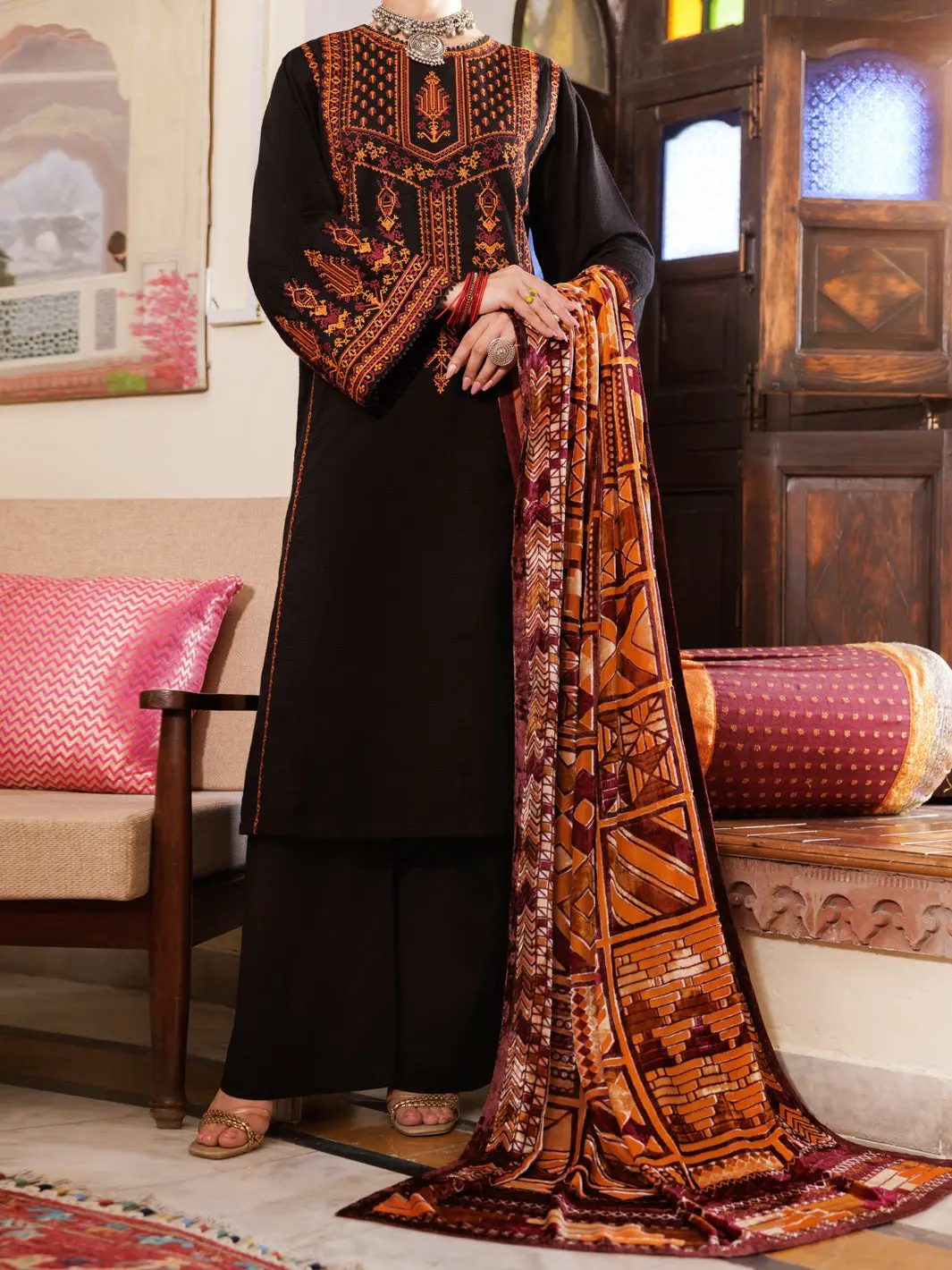 Black Acrylic 3Pc Unstitched - Awp-3Ps-659 1