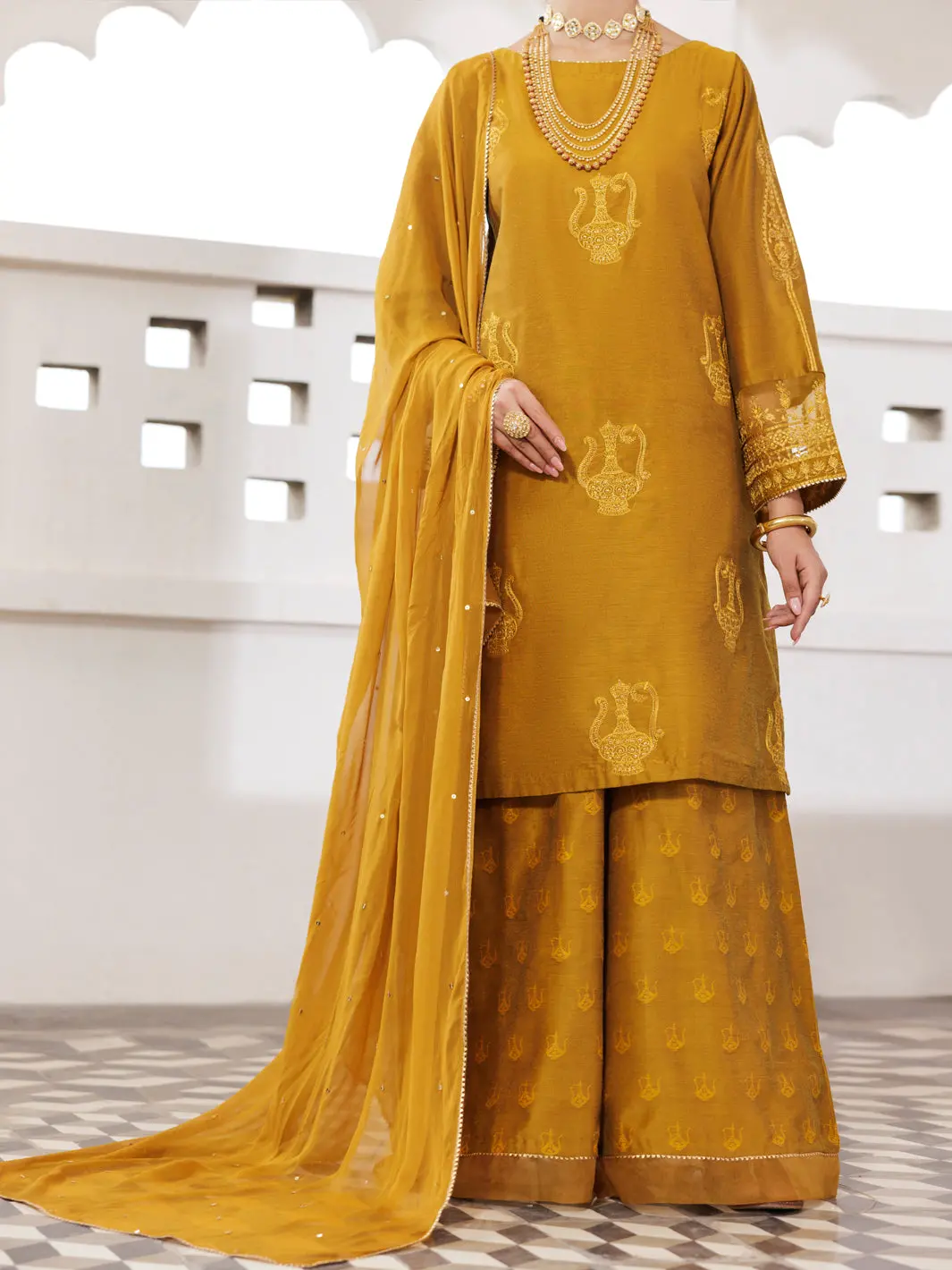 Mustard Jacquard 3Pc Stitched - Awp-3Ps-680 1
