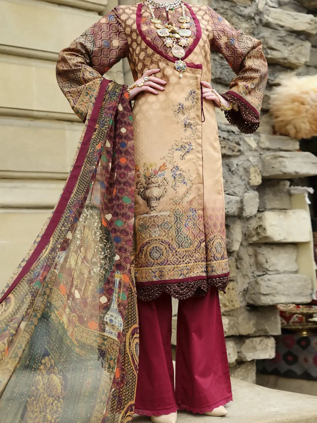 Maroon Lawn 3Pc Stitched - Alp-681 1