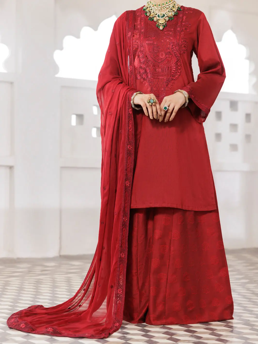 Red Yarn Dyed 3Pc Stitched - Awp-3Ps-685 1