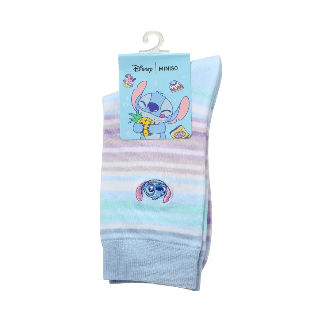 Disney Stitch Dinner Party Collection Striped Embroidered Crew Socks (1 Pair)(Stitch) 1