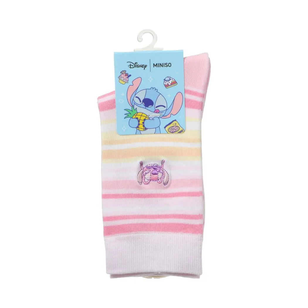 Disney Stitch Dinner Party Collection Striped Embroidered Crew Socks (1 Pair)(Angel) 1