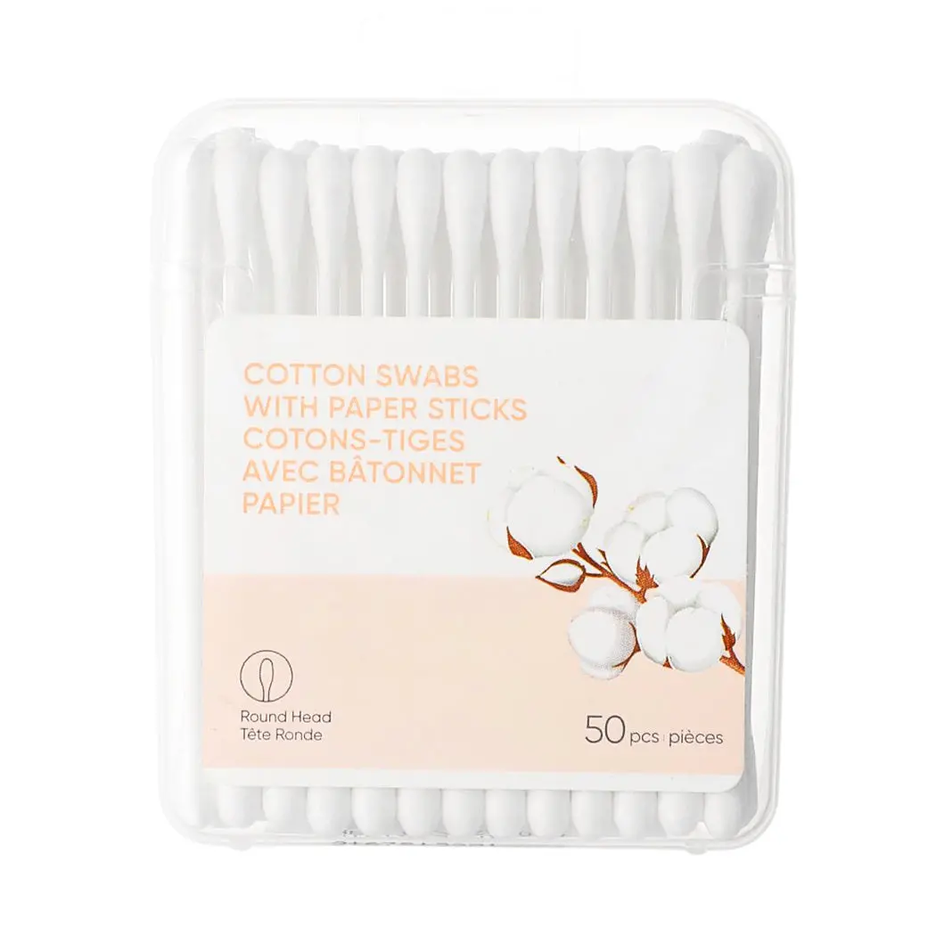 Cotton Swabs With Paper Sticks (Round Head, 50 Pcs) 1