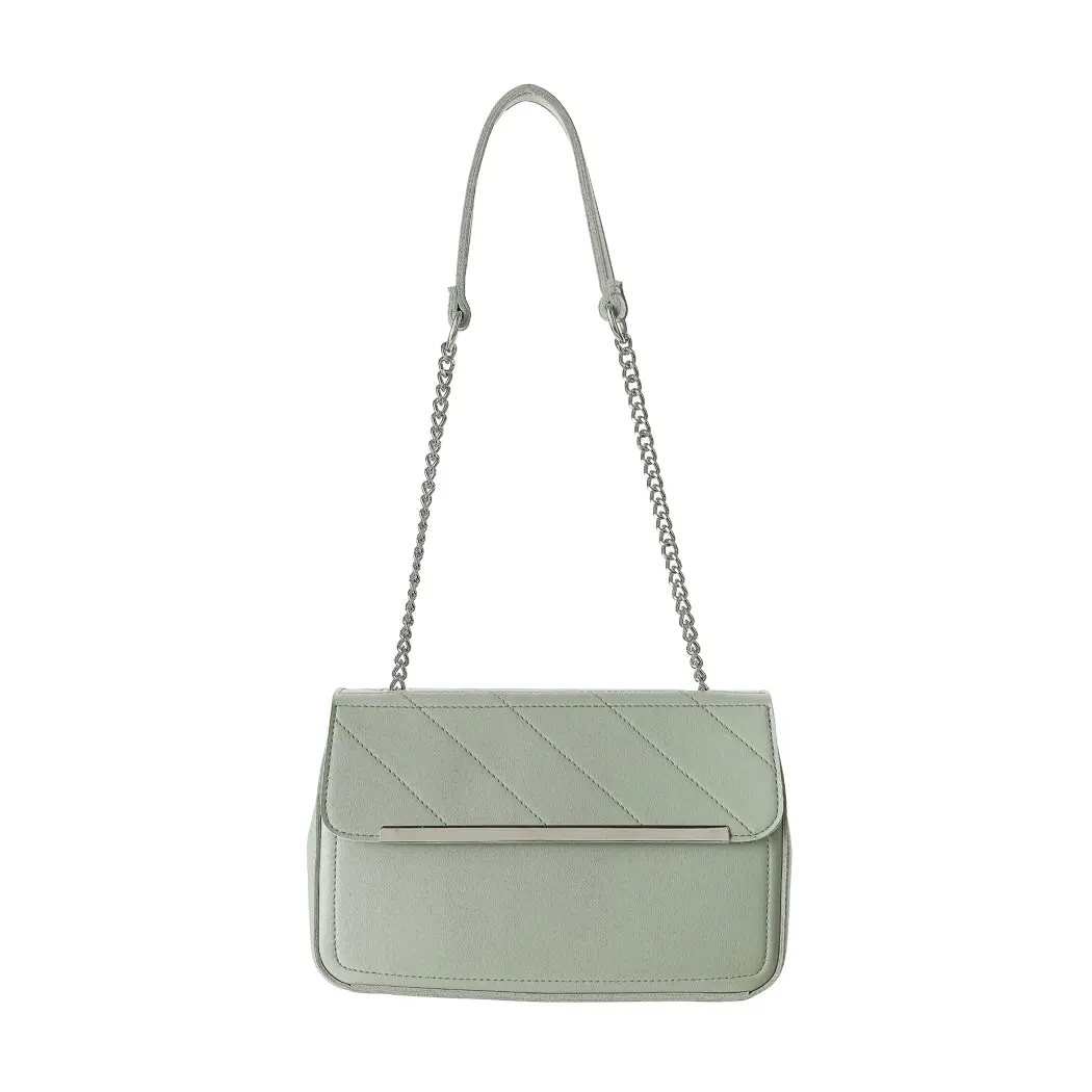 Solid Color Stitches Decorated Shoulder Bag (Light Green) 1