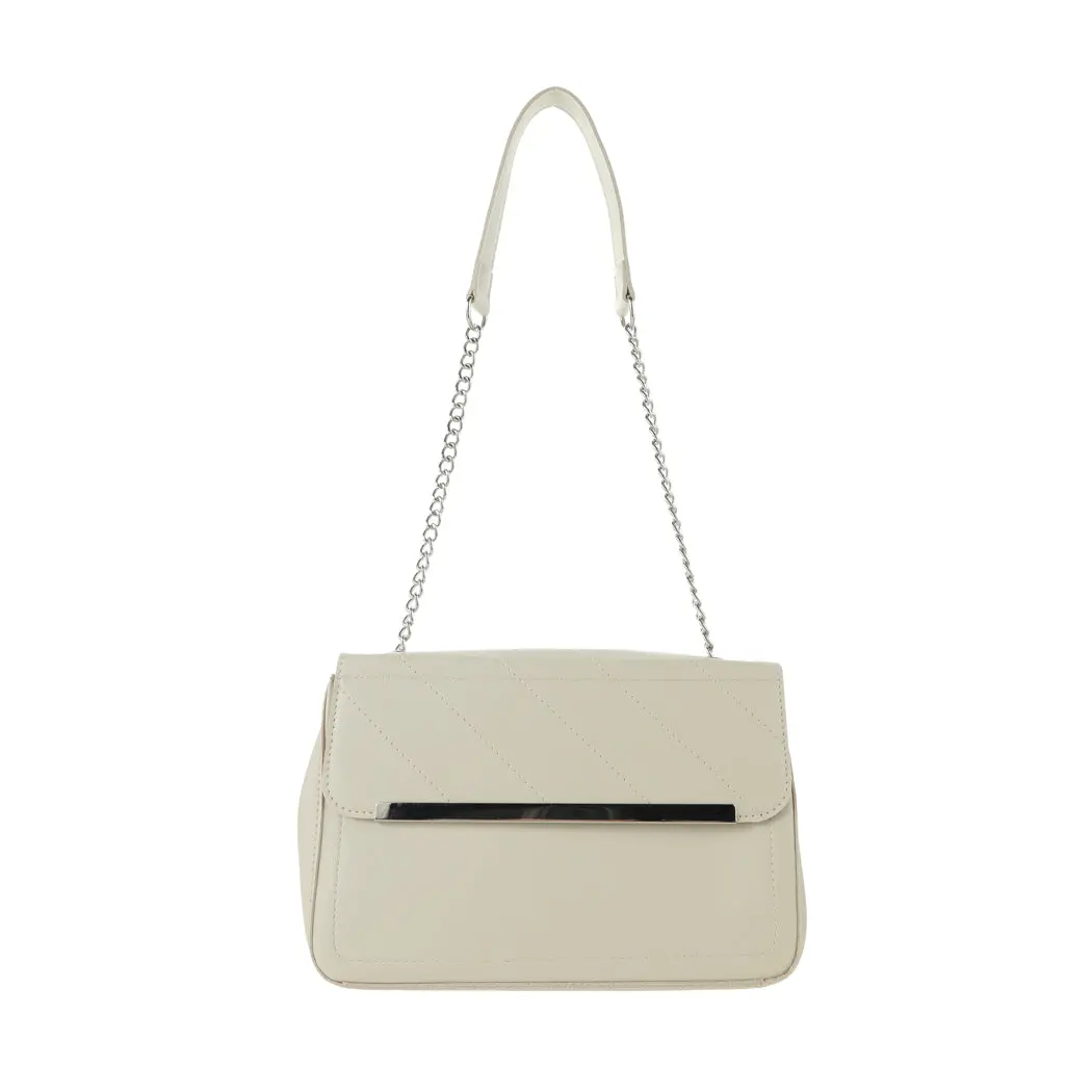 Solid Color Stitches Decorated Shoulder Bag(Apricot) 1