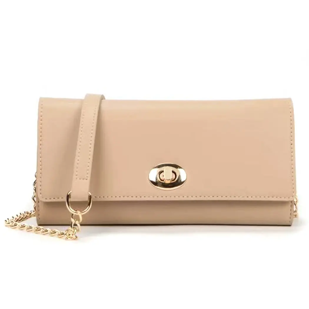 Chain Crossbody Shoulder Bag With Twist Lock(Apricot) 1