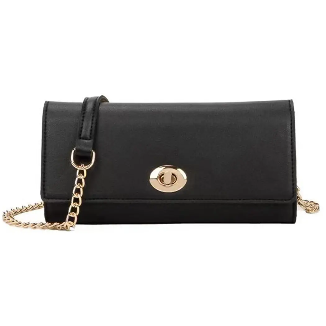 Chain Crossbody Shoulder Bag With Twist Lock (Black) 1