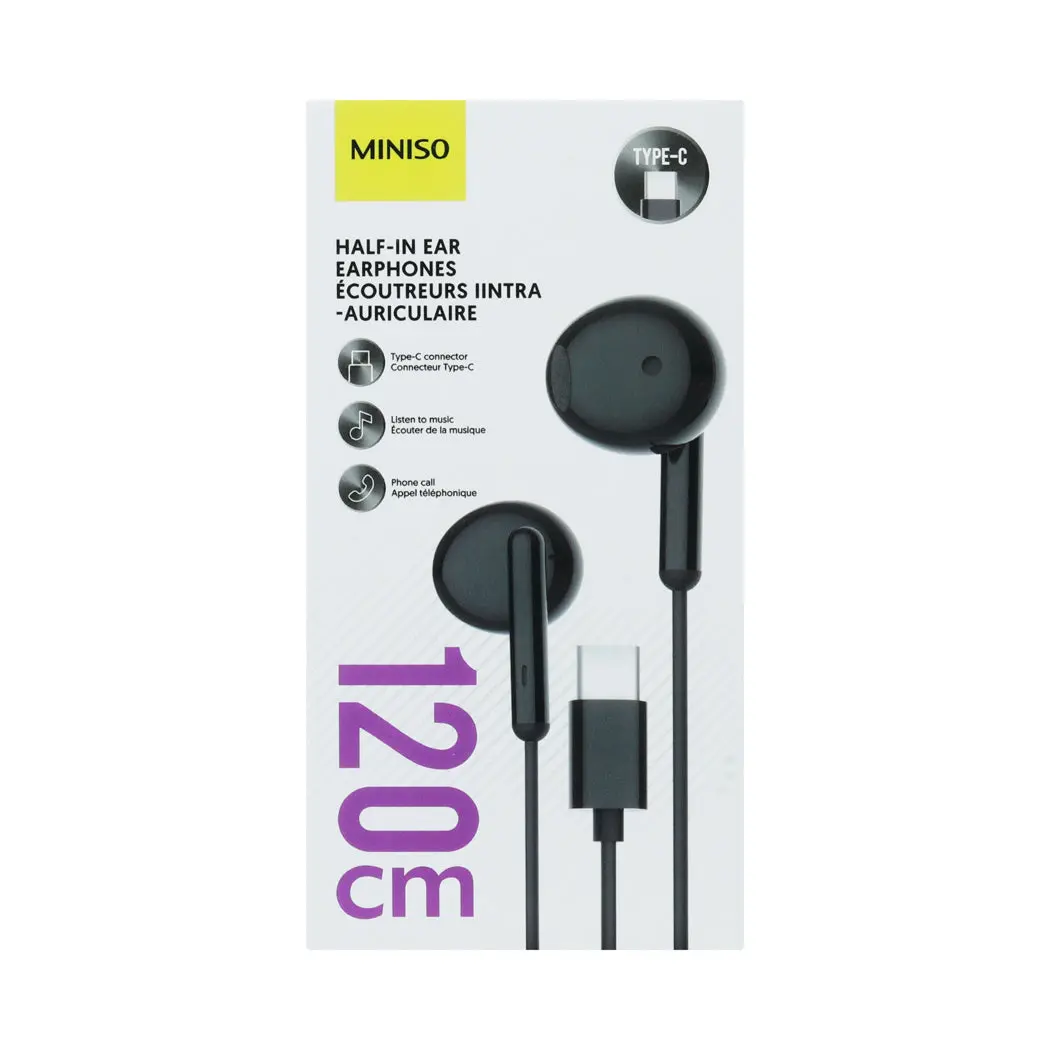 Type-C Half-In-Ear Earphones  Model: W10103 (Black) 1