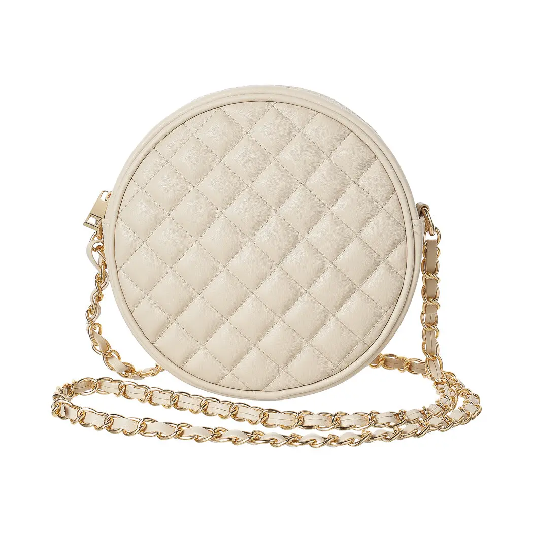 Diamond Lattice Pattern Round Crossbody Bag(Off White) 1