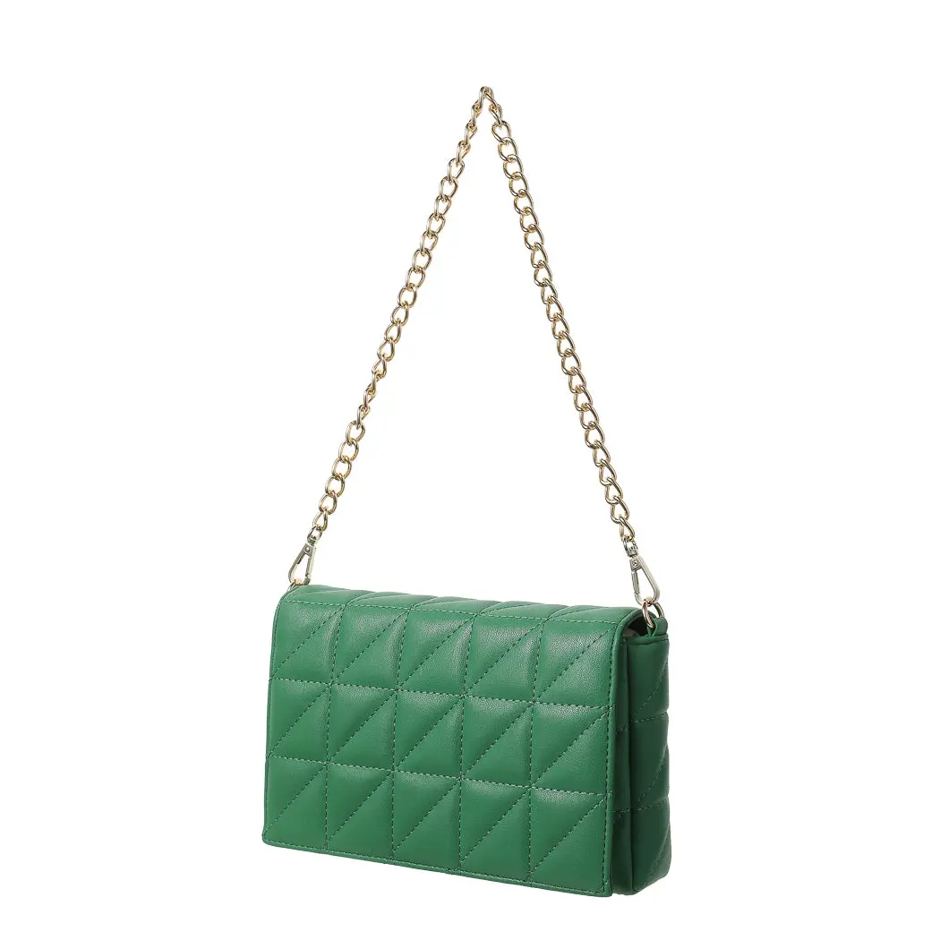 Retro Soft Rectangle Shoulder Bag With Flap Top (Green） 1