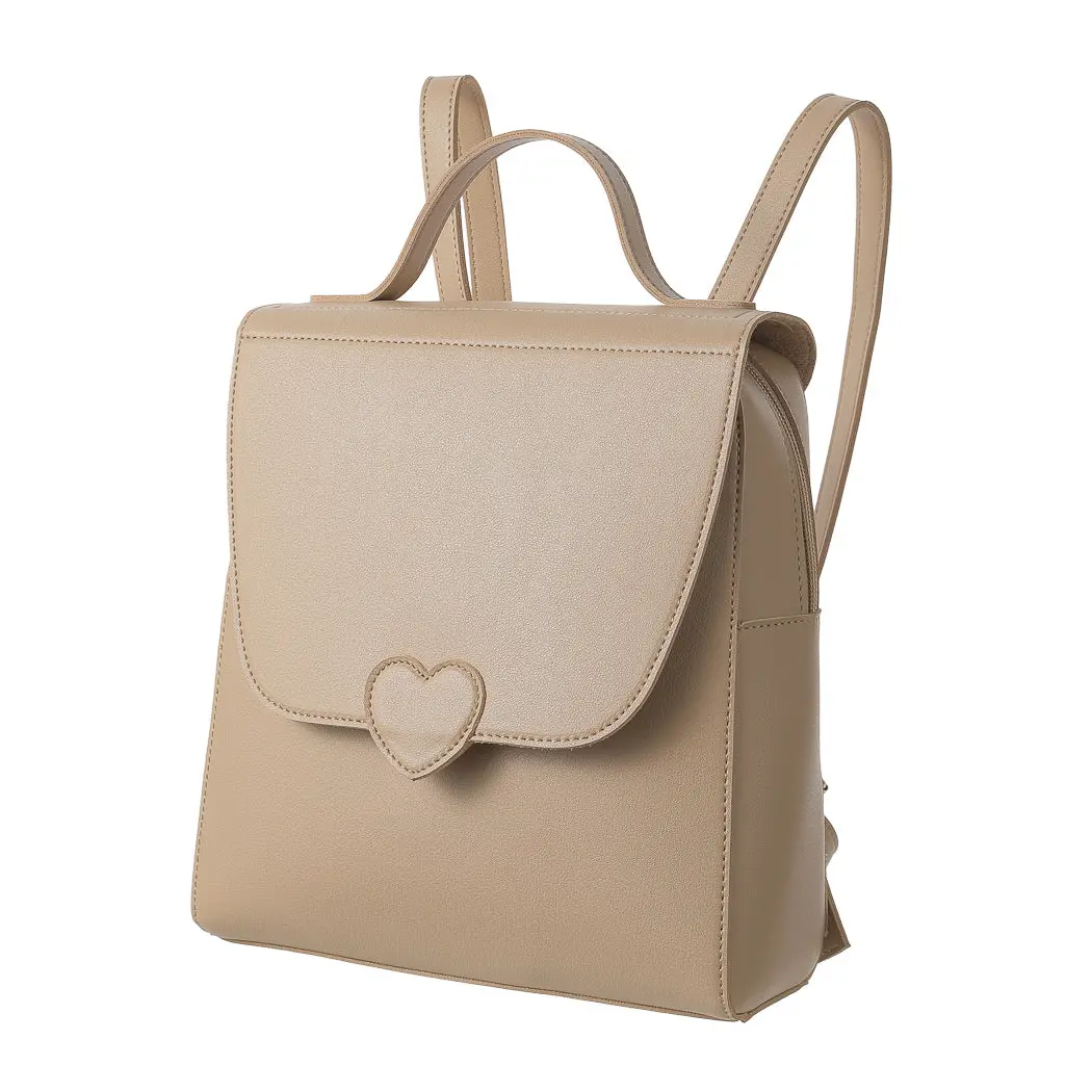 Solid Color Flap-Over Backpack(Apricot) 1