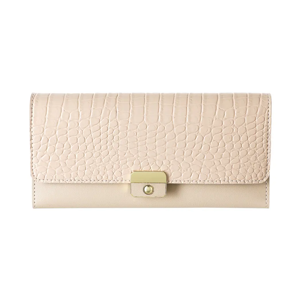 Women's Long Trifold Animal Pattern Wallet With Flap (Apricot) 1