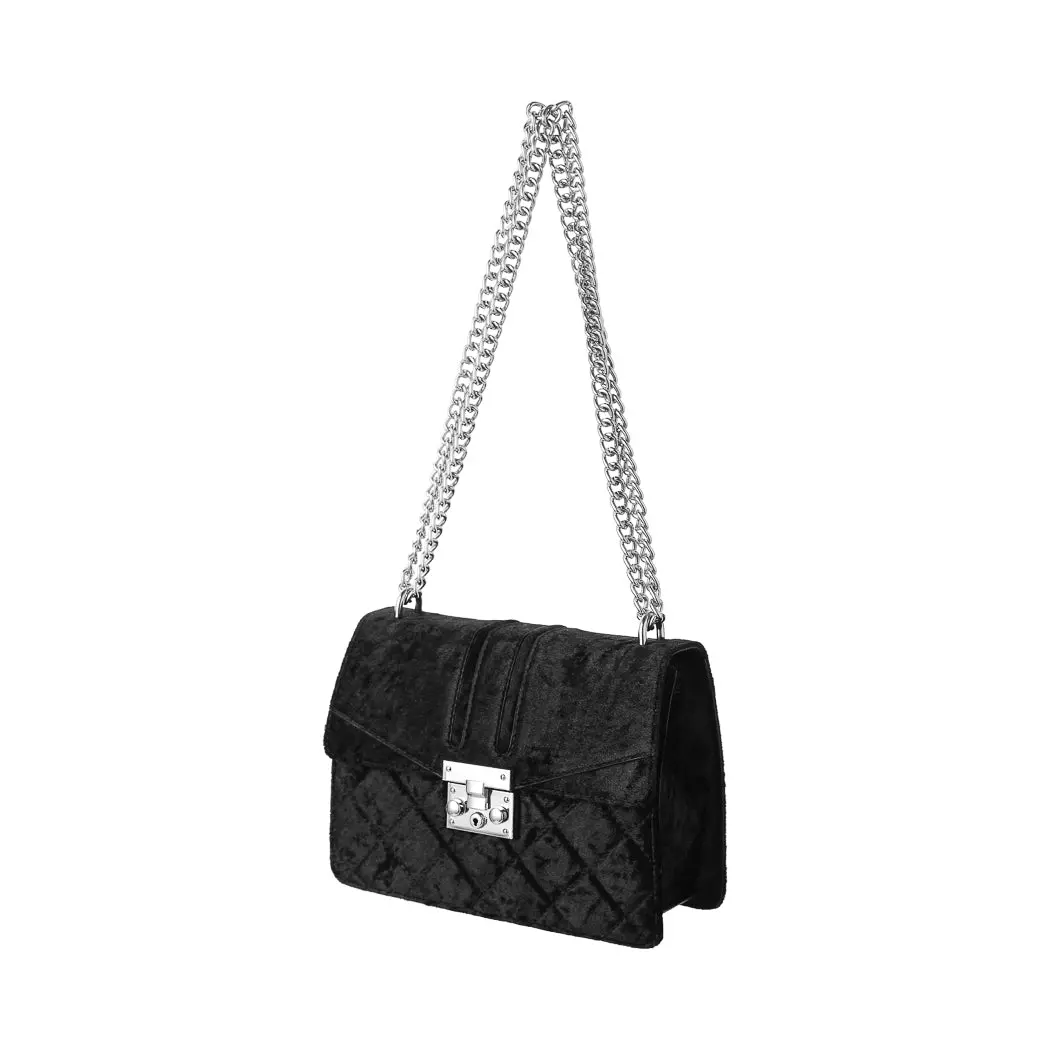 Velvet Crossbody Bag With Chain (Black) 1