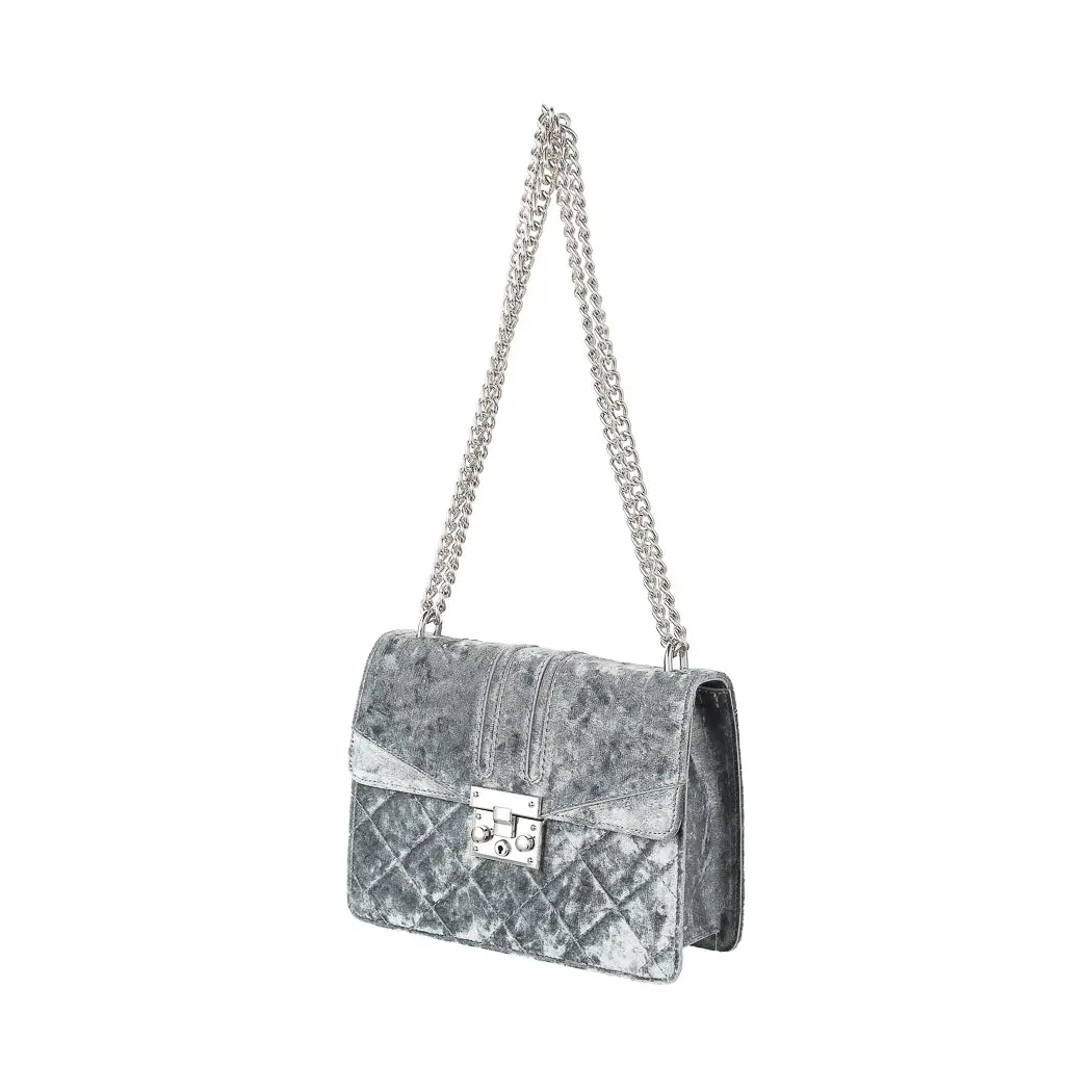 Velvet Crossbody Bag With Chain (Gray) 1