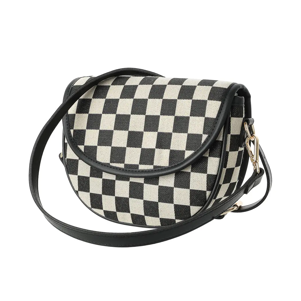Detachable Checkered Pattern Crossbody Bag (Black) 1